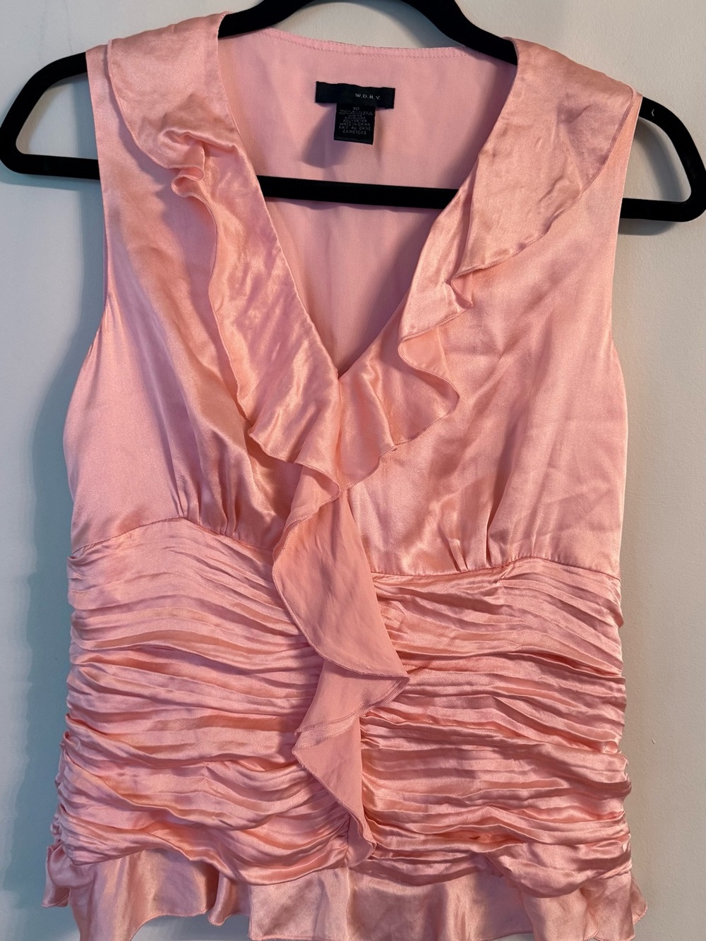 WD.NY 100% SILK Pink Ruffle Sleeveless Top